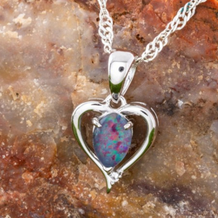 * 1 CELESTIAL HEARTFIRE RAINBOW STERLING SILVER OPAL PENDANT
