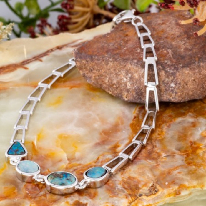 ENCHANTED EARTH VEIL SOLID BOULDER OPAL STERLING SILVER BRACELET