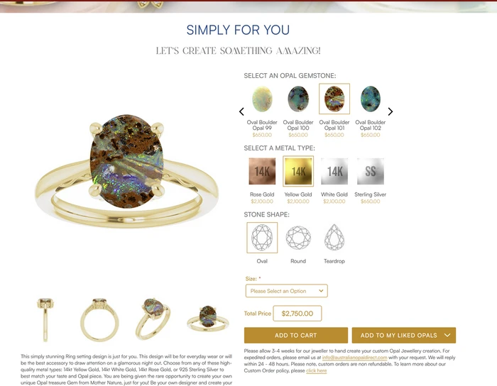 Simply for You 14Kt Gold Opal Ring (Custom Order)