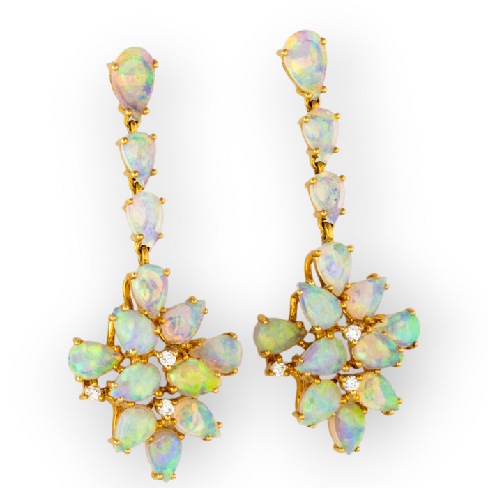 *LUMINARY CASCADE14KT GOLD & DIAMOND WHITE OPAL DROP EARRINGS