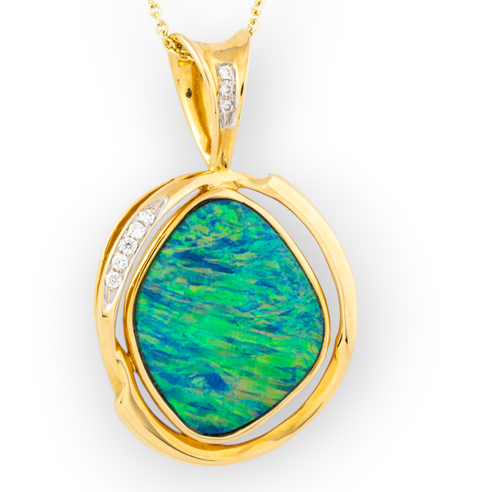* 1 ETERNAL RAINBOW MAJESTY 18KT GOLD & DIAMOND GEM QUALITY OPAL PENDANT