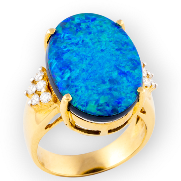 *BLUE LAGOON 18KT GOLD  AND DIAMOND OPAL RING