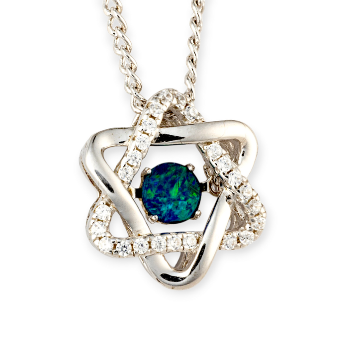 * 1 COSMIC AURORA SACRED LIGHT STAR OF DAVID STERLING SILVER OPAL NECKLACE