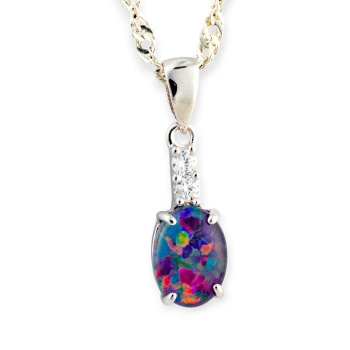 * 1 CELESTIAL RAINBOW DROP STERLING SILVER OPAL PENDANT