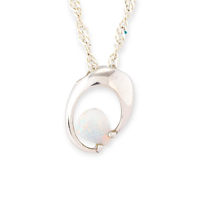 * 1 CELESTIAL MINIMAL STERLING SILVER WHITE OPAL PENDANT