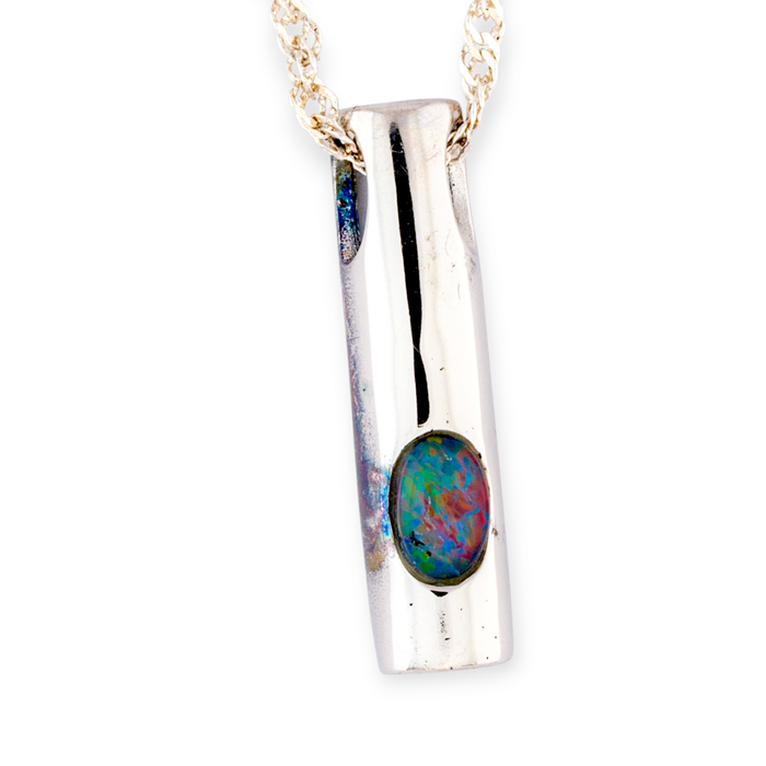 * 1 MINIMAL RAINBOW DROP STERLING SILVER OPAL CHARM PENDANT
