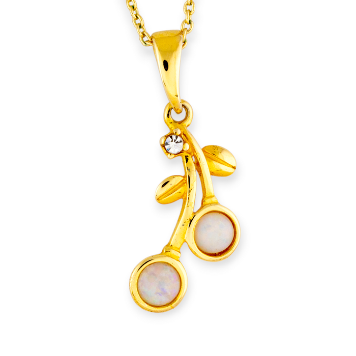 * 1 CHERRY BLOSSOM WHITE OPAL 18KT GOLD PLATED PENDANT