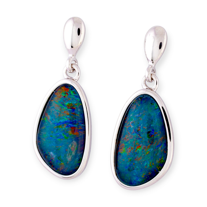 * 1 AURORA RAINBOW STERLING SILVERY OPAL DROP EARRINGS