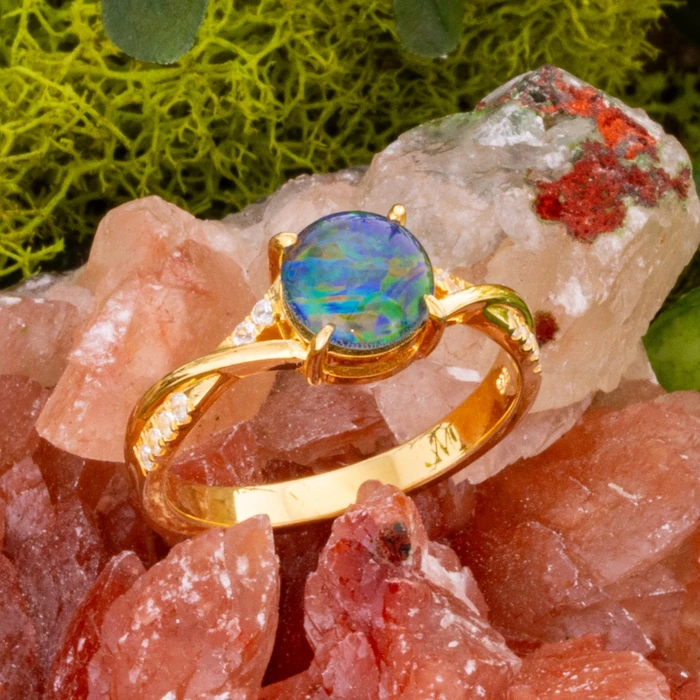 * COSMIC OUTBACK BLUE GREEN BOULDER OPAL 18KT GOLD PLATED OPAL RING