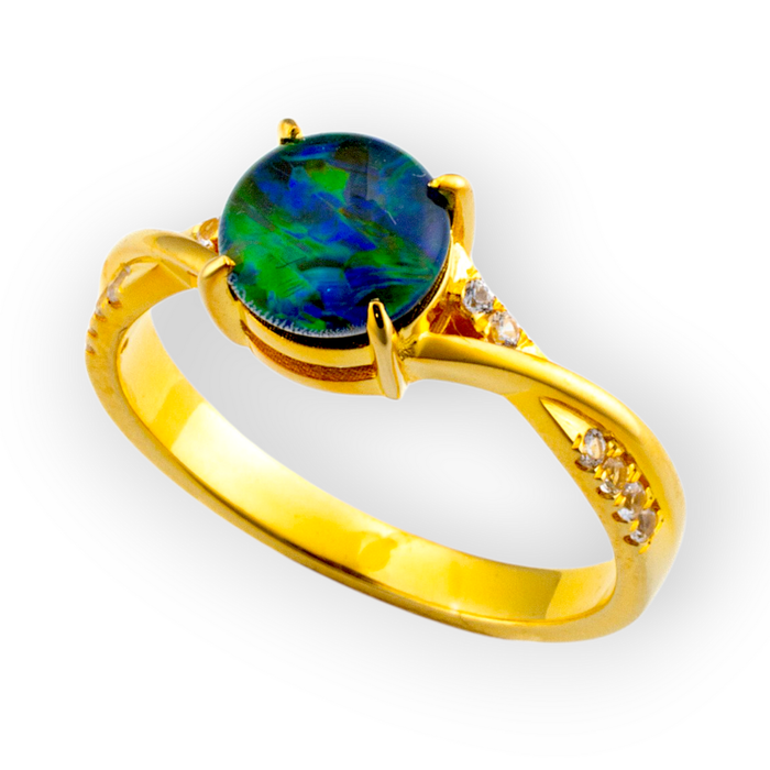 * COSMIC OUTBACK BLUE GREEN BOULDER OPAL 18KT GOLD PLATED OPAL RING