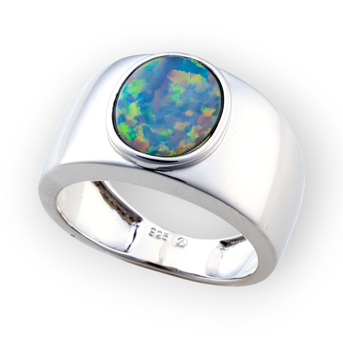 * COSMIC OUTBACK MEN'S STERLING SILVER  OPAL STATEMENT RING