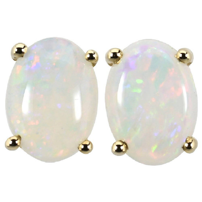  *1 A BRILLIANT FIRE 18KT GOLD PLATED AUSTRALIAN WHITE OPAL STUD EARRINGS