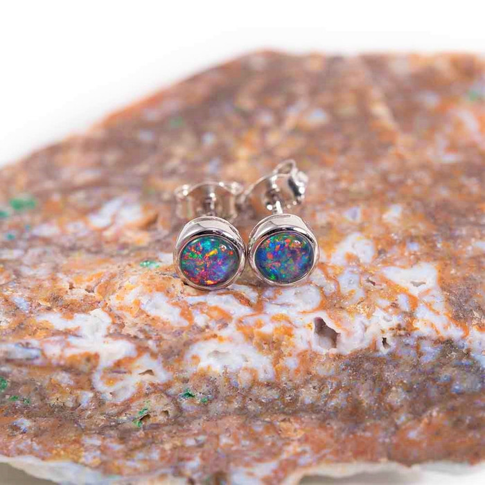 *A 1 SUMMER VIBRATION STERLING SILVER AUSTRALIAN BLACK OPAL STUD EARRINGS