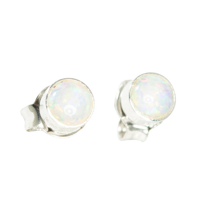 BRIGHT MELODY STERLING SILVER NATURAL AUSTRALIAN WHITE OPAL STUD EARRINGS