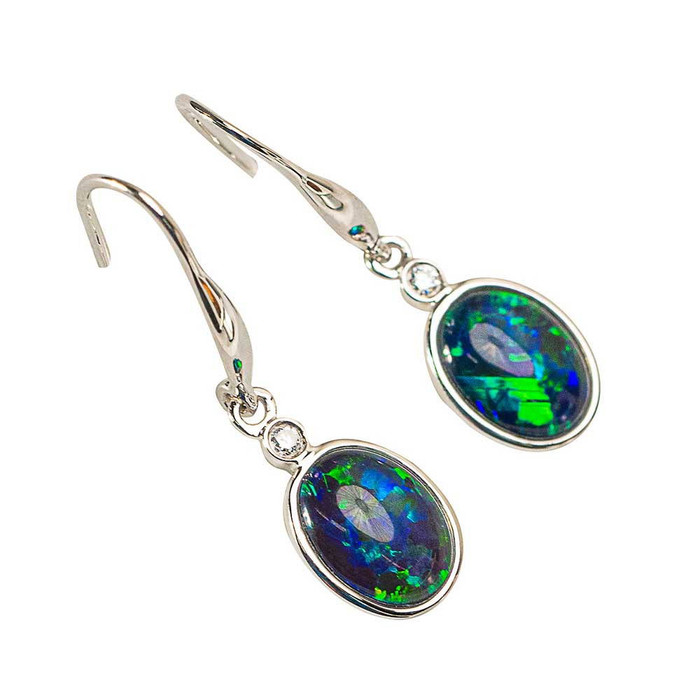 MAGICAL DESTINY 14KT WHITE GOLD & DIAMOND AUSTRALIAN OPAL DROP EARRINGS