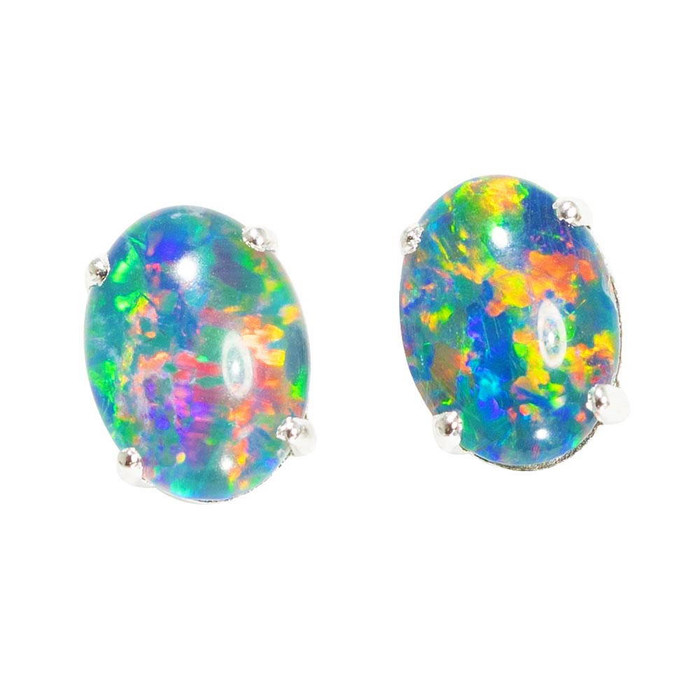 ELECTRIC SLIDE STERLING SILVER AUSTRALIAN  OPAL STUD EARRINGS