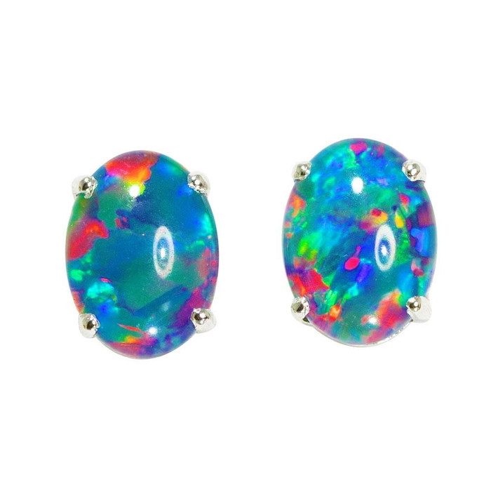 ELECTRIC EXPRESS STERLING SILVER AUSTRALIAN  OPAL STUD EARRINGS
