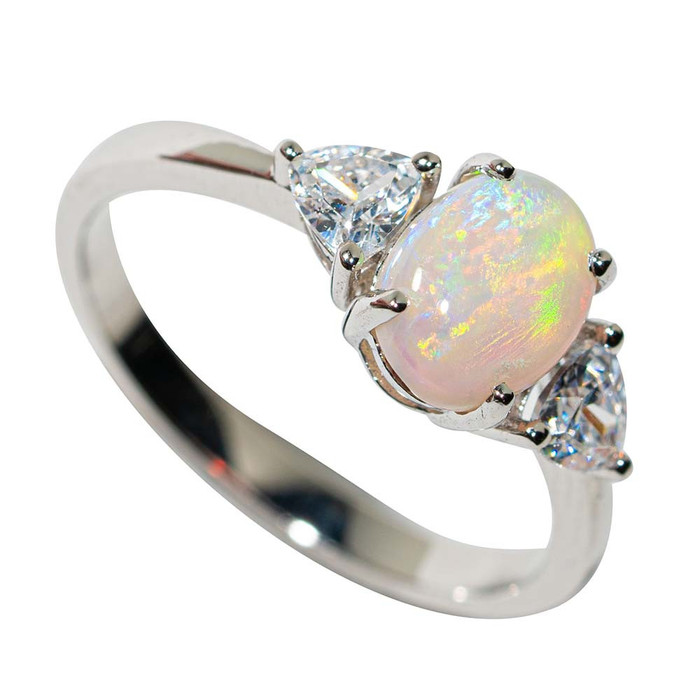  *  A   SNOW BALL STERLING SILVER SOLID AUSTRALIAN WHITE OPAL RING