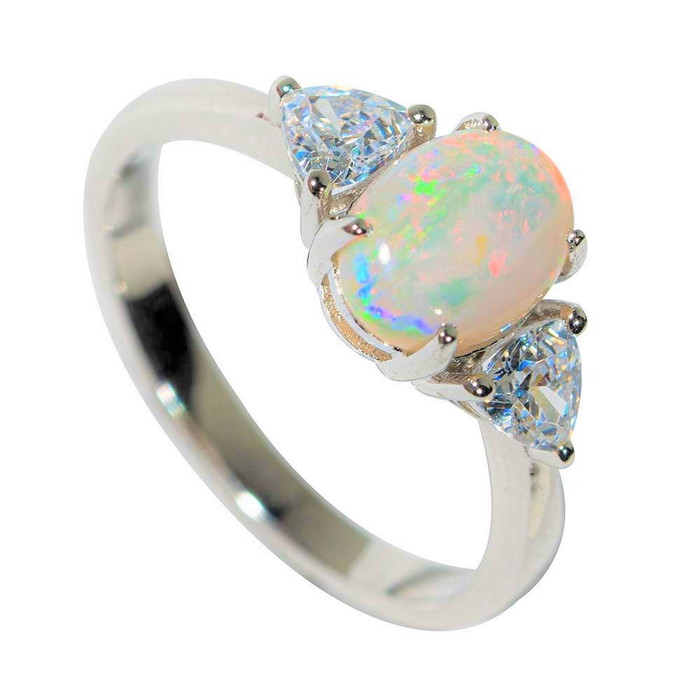 A WINTER SUNSET STERLING SILVER SOLID AUSTRALIAN WHITE OPAL RING