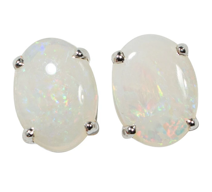 SNOW JOURNEY STERLING SILVER SOLID AUSTRALIAN WHITE OPAL STUD EARRINGS