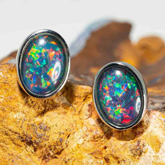 SPACE & TIME STERLING SILVER AUSTRALIAN OPAL STUD EARRINGS