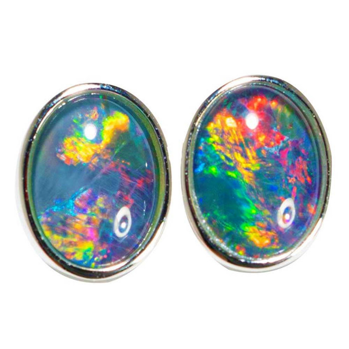 HYPERNOVA EXPLOSION STERLING SILVER AUSTRALIAN BLACK OPAL STUD EARRINGS