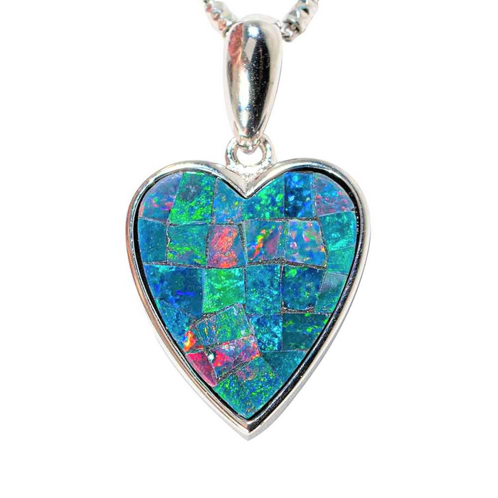 BRIGHT LOVE STERLING SILVER AUSTRALIAN OPAL HEART PENDANT