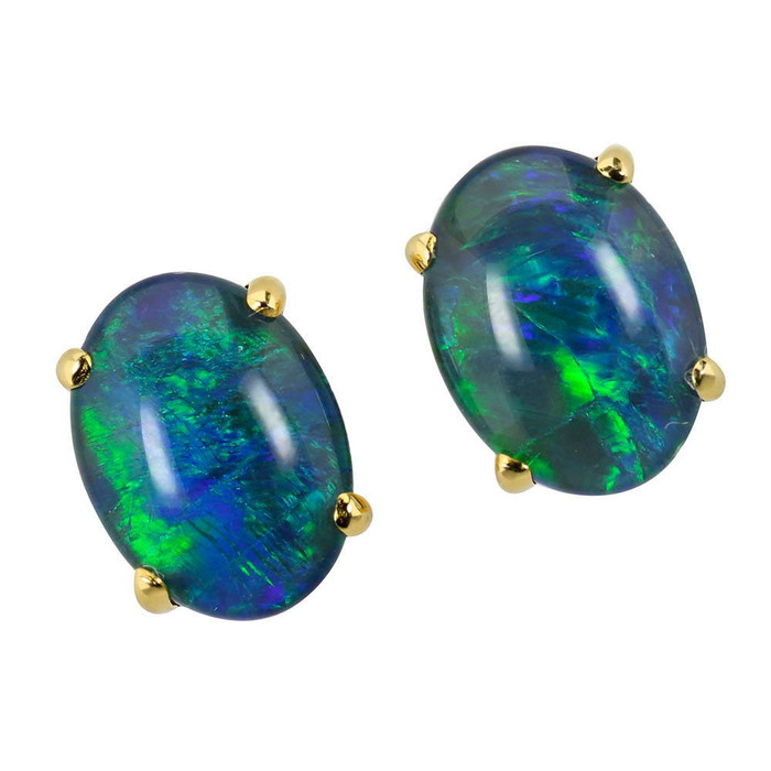 OCEANS MEDITATION 18KT YELLOW GOLD PLATED AUSTRALIAN OPAL STUD EARRINGS