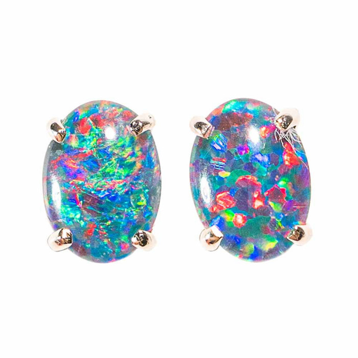 ROYAL RAINBOW MAJESTY STERLING SILVER AUSTRALIAN OPAL STUD EARRINGS