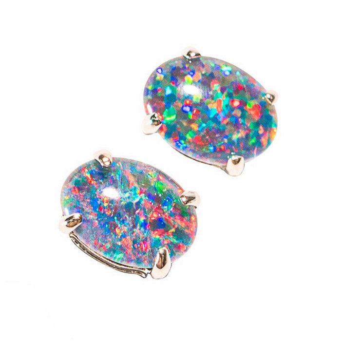 RAINBOW STERLING SILVER AUSTRALIAN OPAL STUD EARRINGS