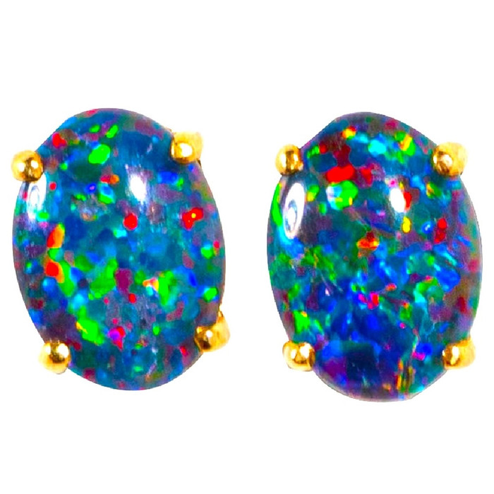 *  A OPAL MINE 14KT YELLOW GOLD AUSTRALIAN OPAL STUD EARRINGS