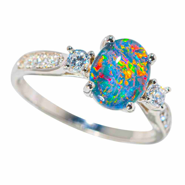 Genuine Australian Opal Ring 925 Sterling Silver-Miner Direct Authority