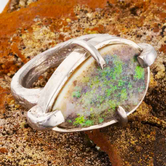 MY NEON SILVER CHARM STERLING SILVER AUSTRALIAN SOLID OPAL RING