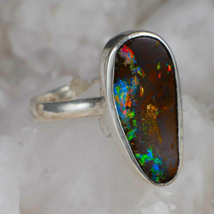 * 1 BRILLIANT EARTH STERLING SILVER AUSTRALIAN SOLID OPAL RING