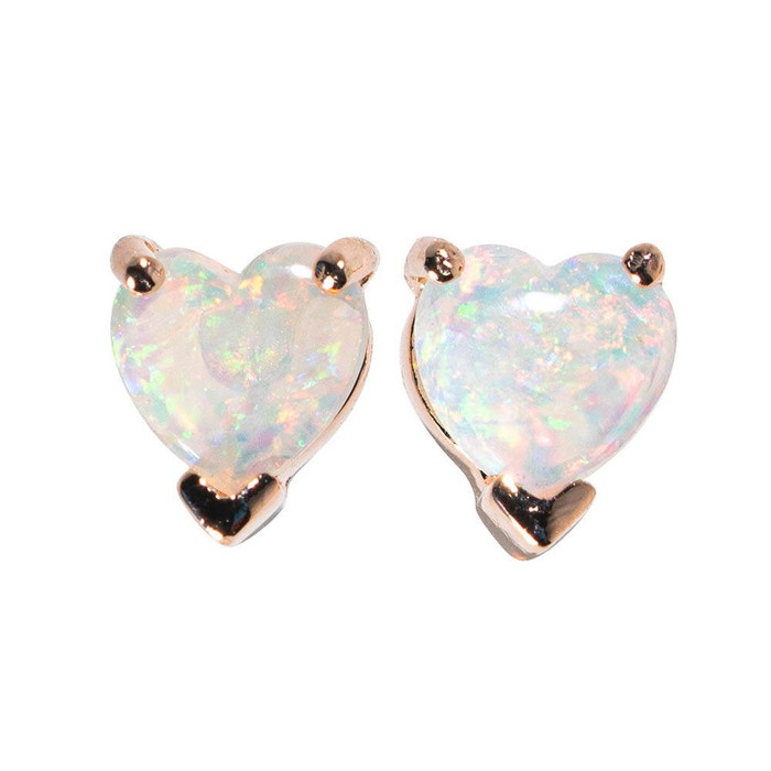 1 ROSEY HEART 18KT ROSE GOLD PLATED AUSTRALIAN WHITE OPAL STUD EARRINGS