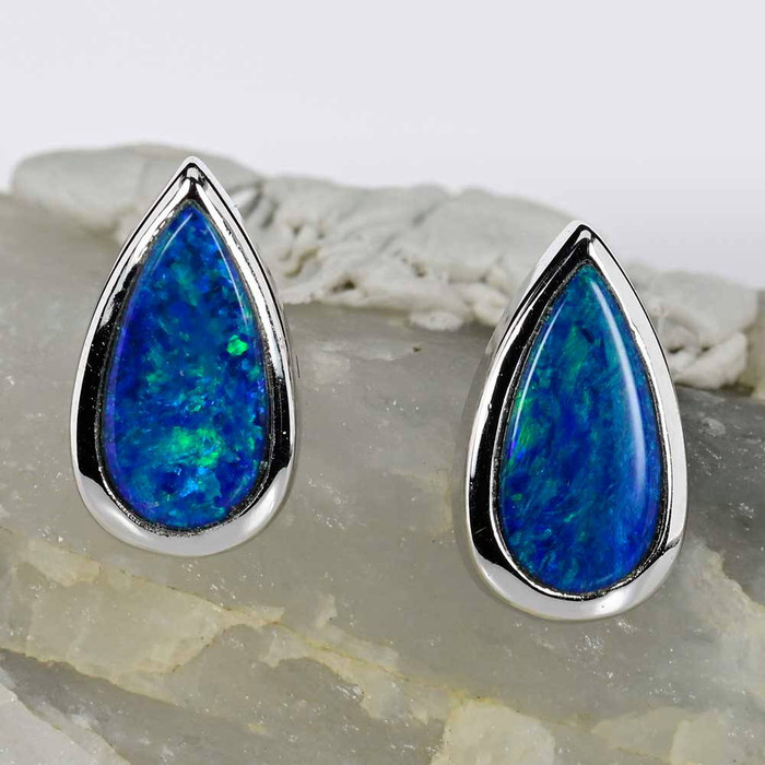  COLORFUL DREAM STERLING SILVER AUSTRALIAN OPAL STUD EARRINGS