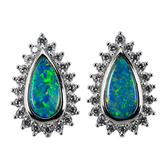 A SUNRISE STORY STERLING SILVER AUSTRALIAN OPAL STUD EARRINGS