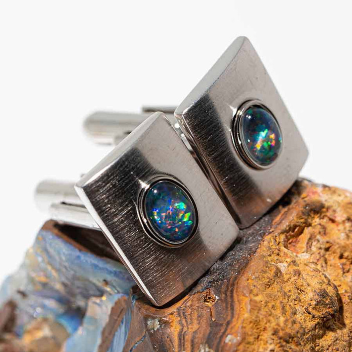 HOOKED ON YOU STERLING SILVER AUSTRALIAN OPAL CUFFLINKS