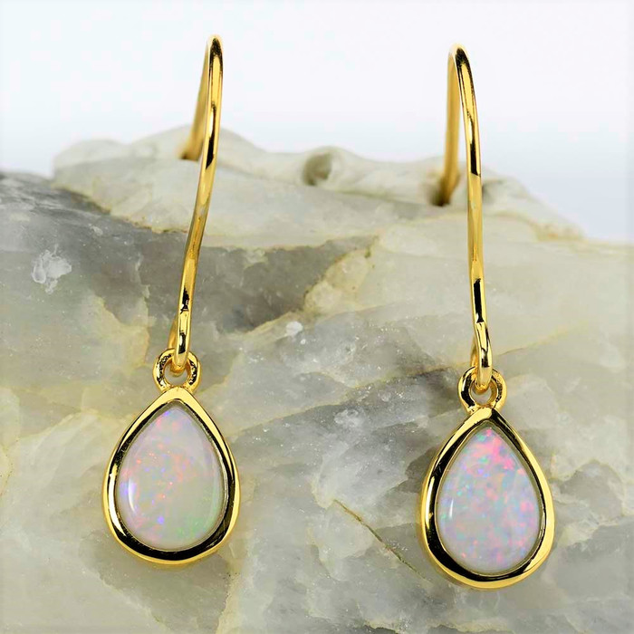 CELESTIAL GOLD PLATED AUSTRALIAN WHITE OPAL DROP EARRINGS