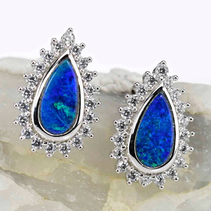 SWAN LAKE STERLING SILVER AUSTRALIAN OPAL STUD EARRINGS