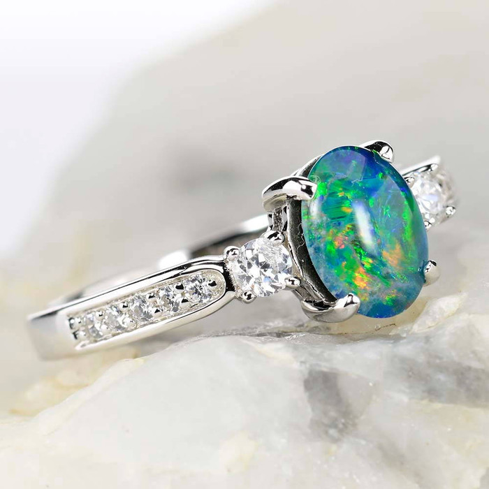 UNIVERSE BLOOM STERLING SILVER AUSTRALIAN OPAL RING