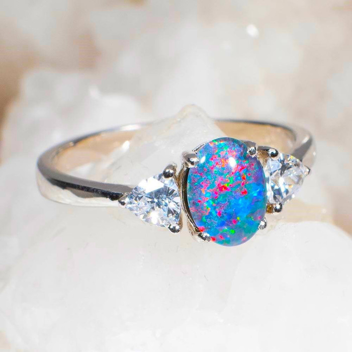 LIGHTWAVES STERLING SILVER AUSTRALIAN OPAL RING
