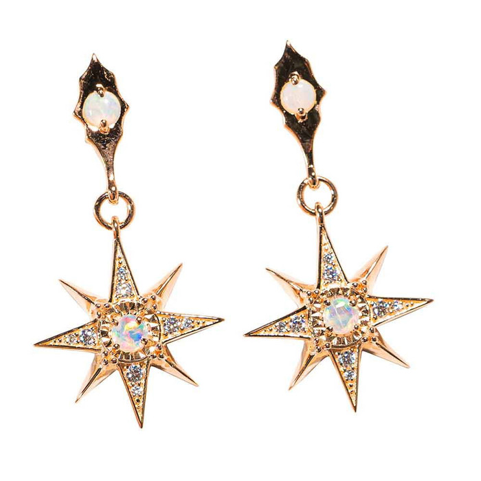 A DEMEANOR 18KT ROSE GOLD PLATED WHITE OPAL DROP EARRINGS