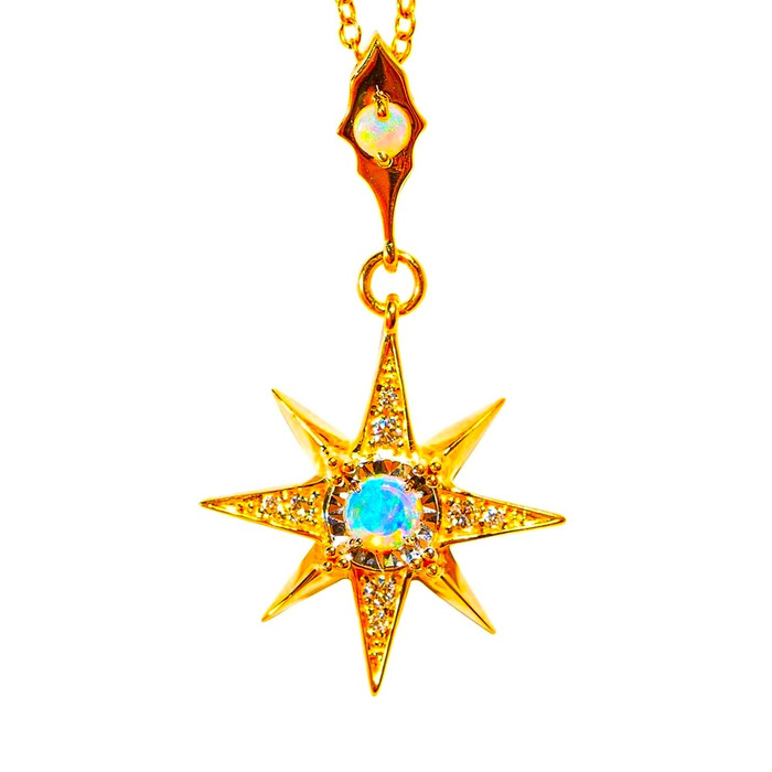 HONEYMOON 14KT YELLOW GOLD & DIAMOND AUSTRALIAN WHITE OPAL NECKLACE HONEYMOON 14KT YELLOW GOLD & DIAMOND AUSTRALIAN WHITE OPAL NECKLACE