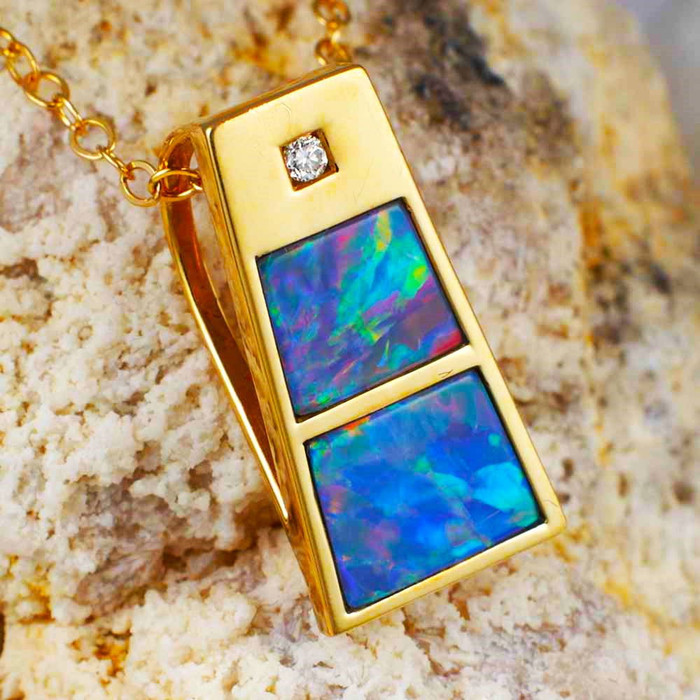 COLOR PRISM 14KT YELLOW GOLD & DIAMOND AUSTRALIAN OPAL NECKLACE