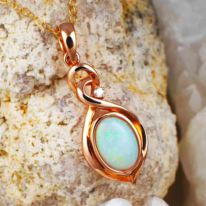 ROSEY 14KT ROSE GOLD & DIAMOND AUSTRALIAN WHITE OPAL NECKLACE