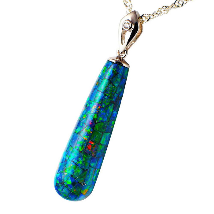 LUCIDITY 14KT WHITE GOLD & DIAMOND AUSTRALIAN BLACK OPAL NECKLACE