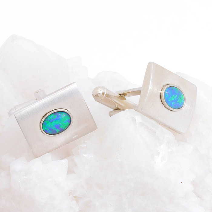 PASSION MULTIPLIED STERLING SILVER AUSTRALIAN OPAL CUFFLINKS
