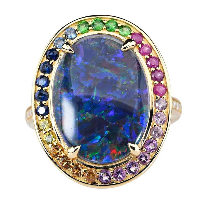 JAWBREAKER 14KT YELLOW GOLD & DIAMOND AUSTRALIAN OPAL RING