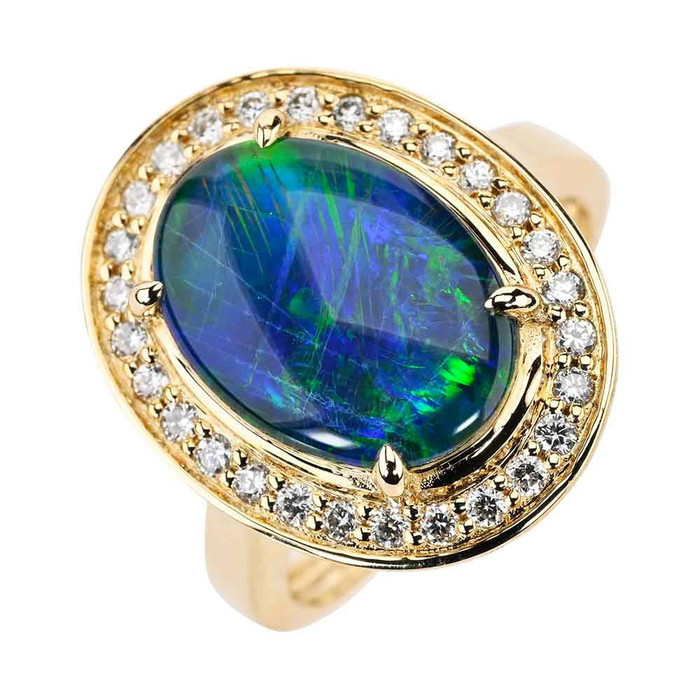 * MANGO BELLINI 14KT YELLOW GOLD & DIAMOND AUSTRALIAN OPAL RING